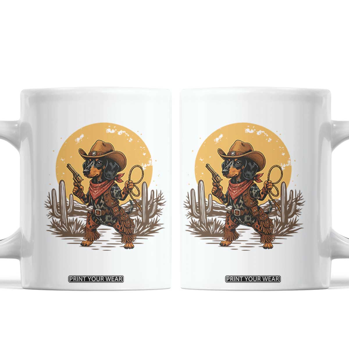 Funny Dachshund Cowboy Coffee Mug Western Wiener Dog TS12 White Print Your Wear