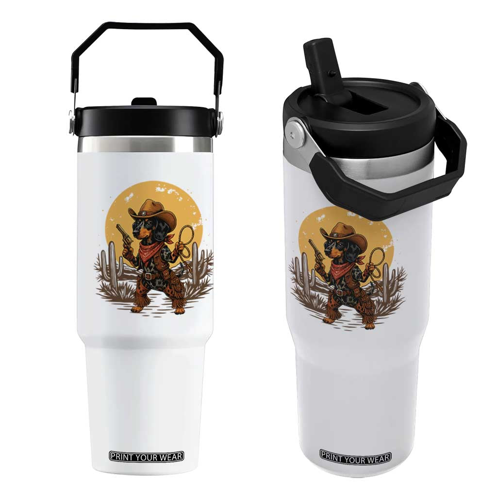 Funny Dachshund Cowboy Flip Straw Tumbler Western Wiener Dog TS12 One Size: 30 oz White Print Your Wear