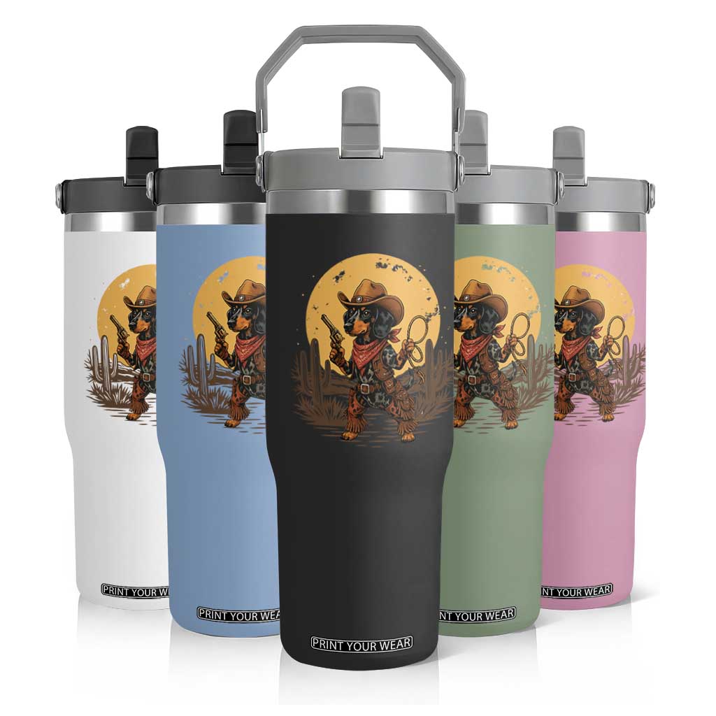Funny Dachshund Cowboy Flip Straw Tumbler Western Wiener Dog TS12 Print Your Wear