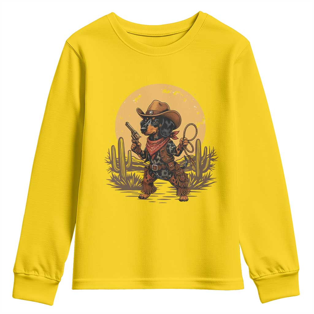 Funny Dachshund Cowboy Youth Sweatshirt Western Wiener Dog TS12 Daisy Print Your Wear