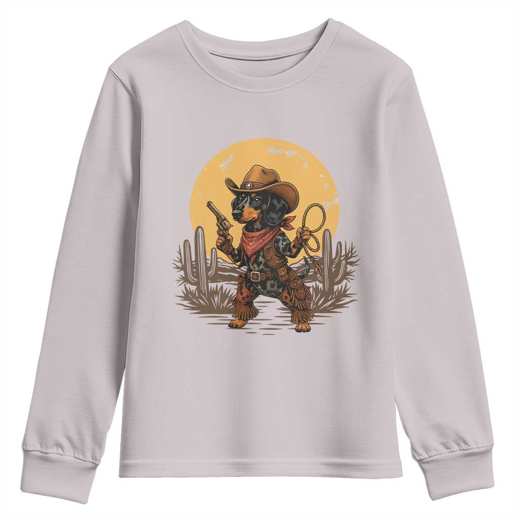Funny Dachshund Cowboy Youth Sweatshirt Western Wiener Dog TS12 Ice Gray Print Your Wear