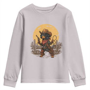 Funny Dachshund Cowboy Youth Sweatshirt Western Wiener Dog TS12 Ice Gray Print Your Wear