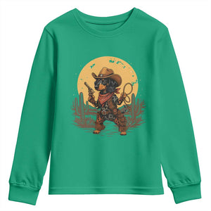 Funny Dachshund Cowboy Youth Sweatshirt Western Wiener Dog TS12 Irish Green Print Your Wear