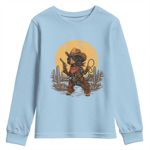 Funny Dachshund Cowboy Youth Sweatshirt Western Wiener Dog TS12 Light Blue Print Your Wear