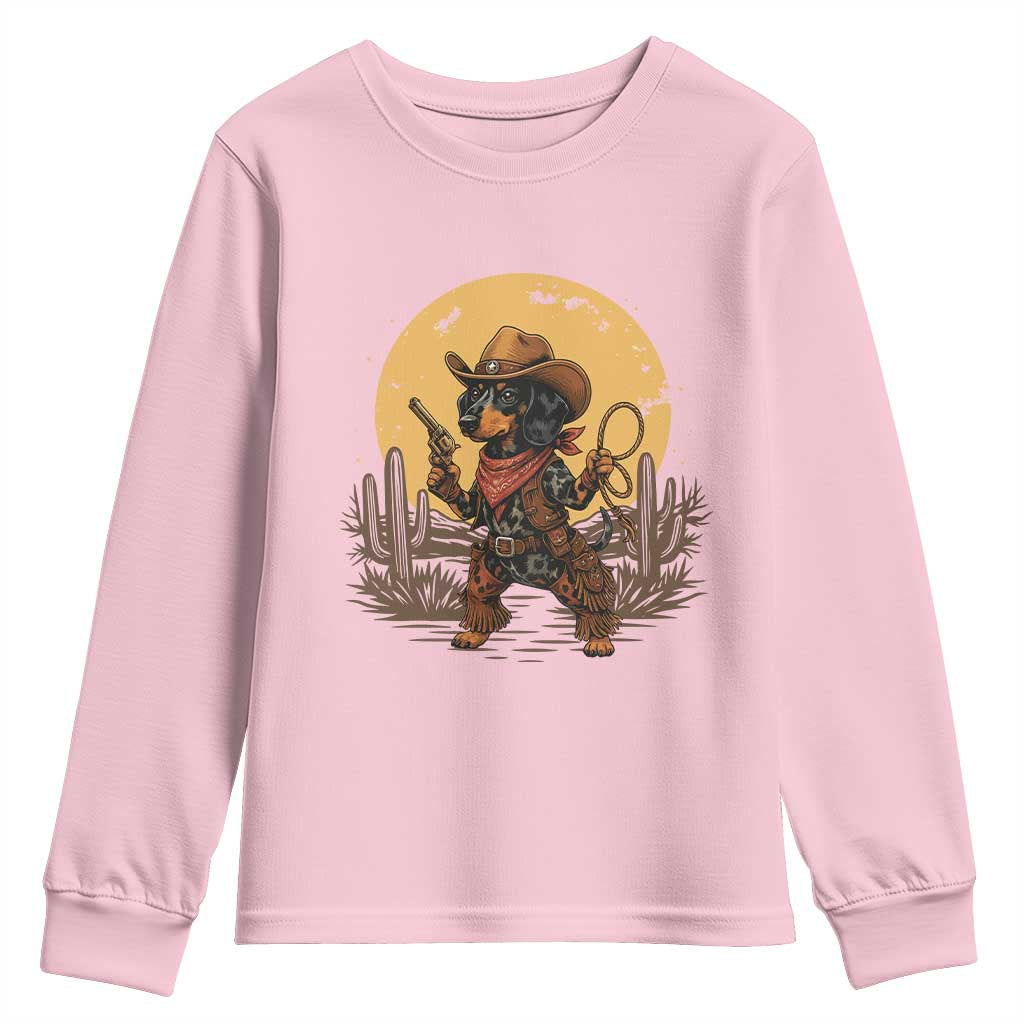 Funny Dachshund Cowboy Youth Sweatshirt Western Wiener Dog TS12 Light Pink Print Your Wear