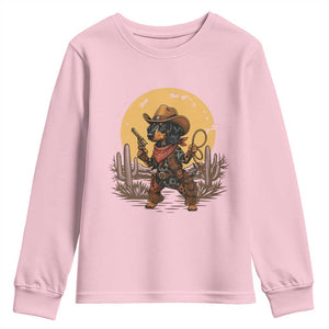 Funny Dachshund Cowboy Youth Sweatshirt Western Wiener Dog TS12 Light Pink Print Your Wear