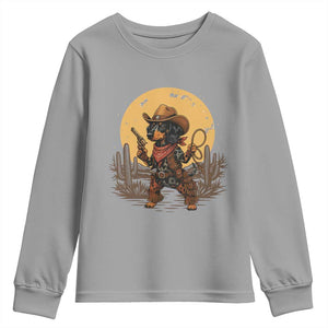 Funny Dachshund Cowboy Youth Sweatshirt Western Wiener Dog TS12 Sport Gray Print Your Wear