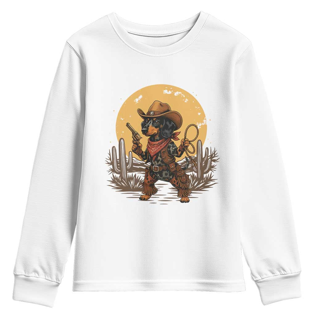 Funny Dachshund Cowboy Youth Sweatshirt Western Wiener Dog TS12 White Print Your Wear