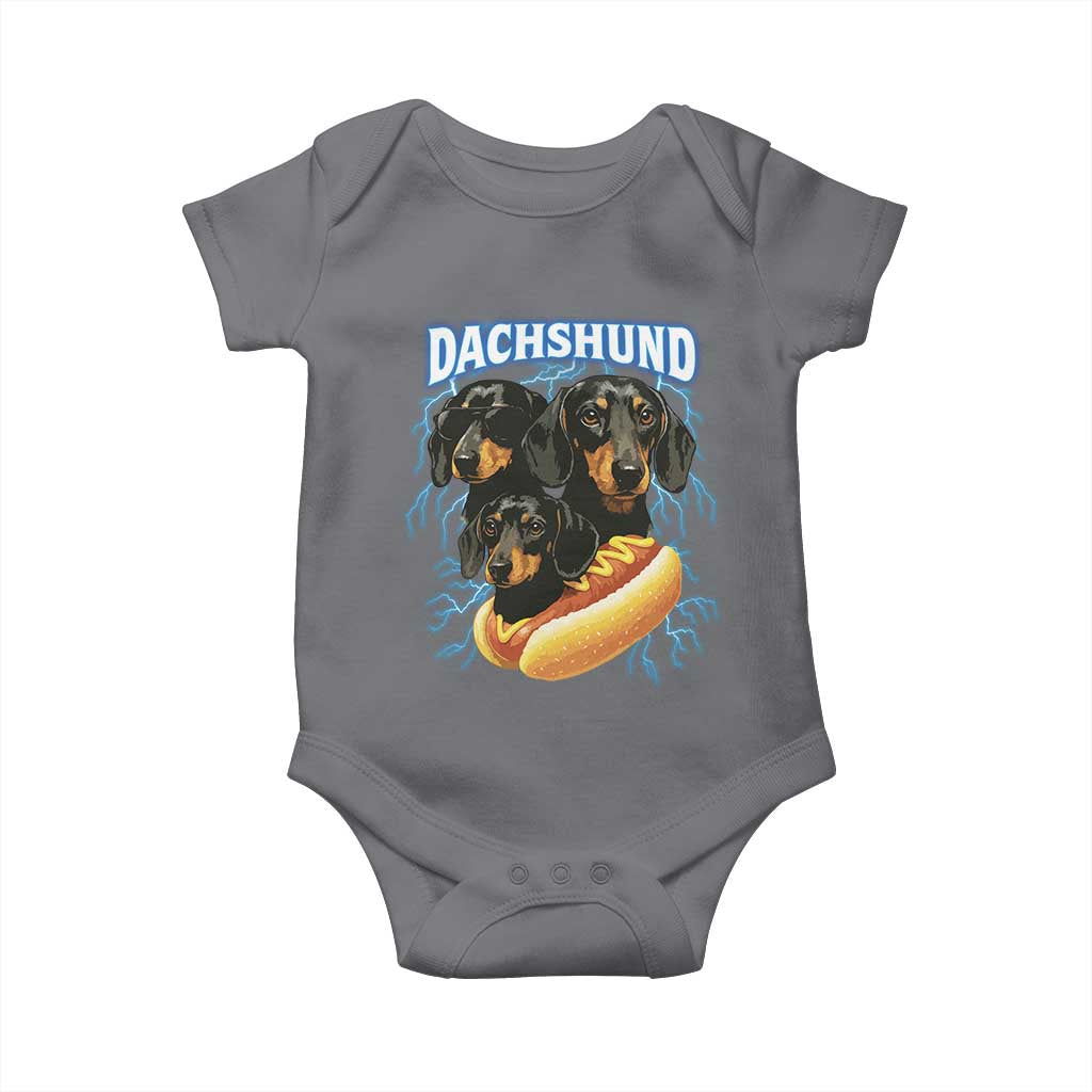Dog Meme Baby Onesie Funny Dachshund Dog In A Hot Dog Costume TS12 Charcoal Print Your Wear