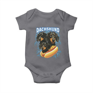 Dog Meme Baby Onesie Funny Dachshund Dog In A Hot Dog Costume TS12 Charcoal Print Your Wear