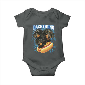 Dog Meme Baby Onesie Funny Dachshund Dog In A Hot Dog Costume TS12 Dark Heather Print Your Wear