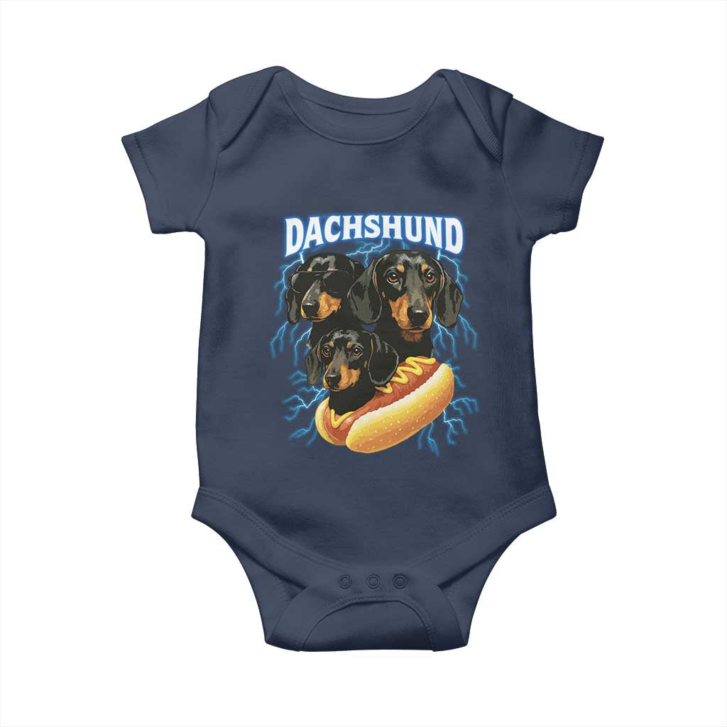Dog Meme Baby Onesie Funny Dachshund Dog In A Hot Dog Costume TS12 Navy Print Your Wear