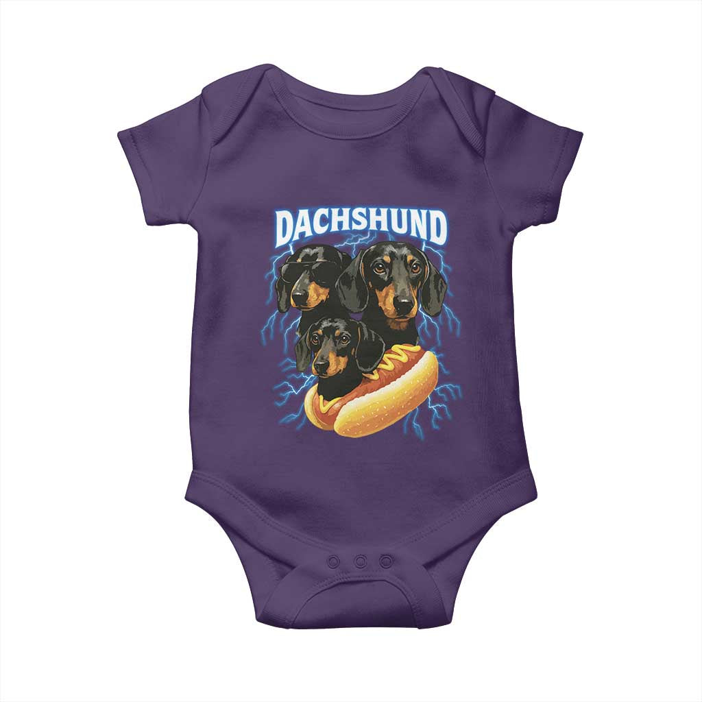 Dog Meme Baby Onesie Funny Dachshund Dog In A Hot Dog Costume TS12 Purple Print Your Wear