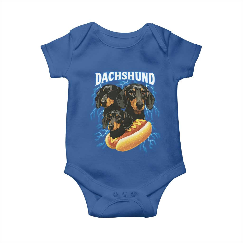 Dog Meme Baby Onesie Funny Dachshund Dog In A Hot Dog Costume TS12 Royal Blue Print Your Wear