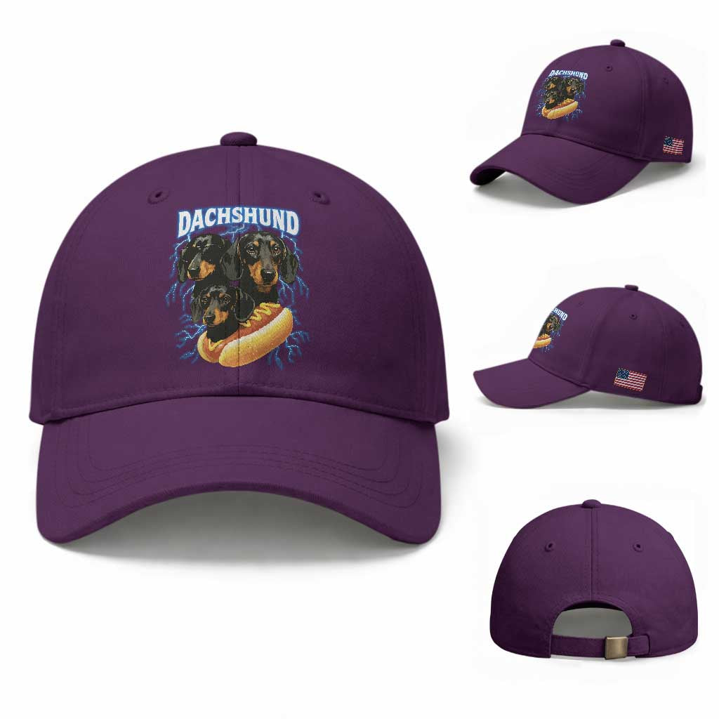 Dog Meme Baseball Cap Funny Dachshund Dog In A Hot Dog Costume TS12 Baseball Cap Universal Fit Purple Print Your Wear