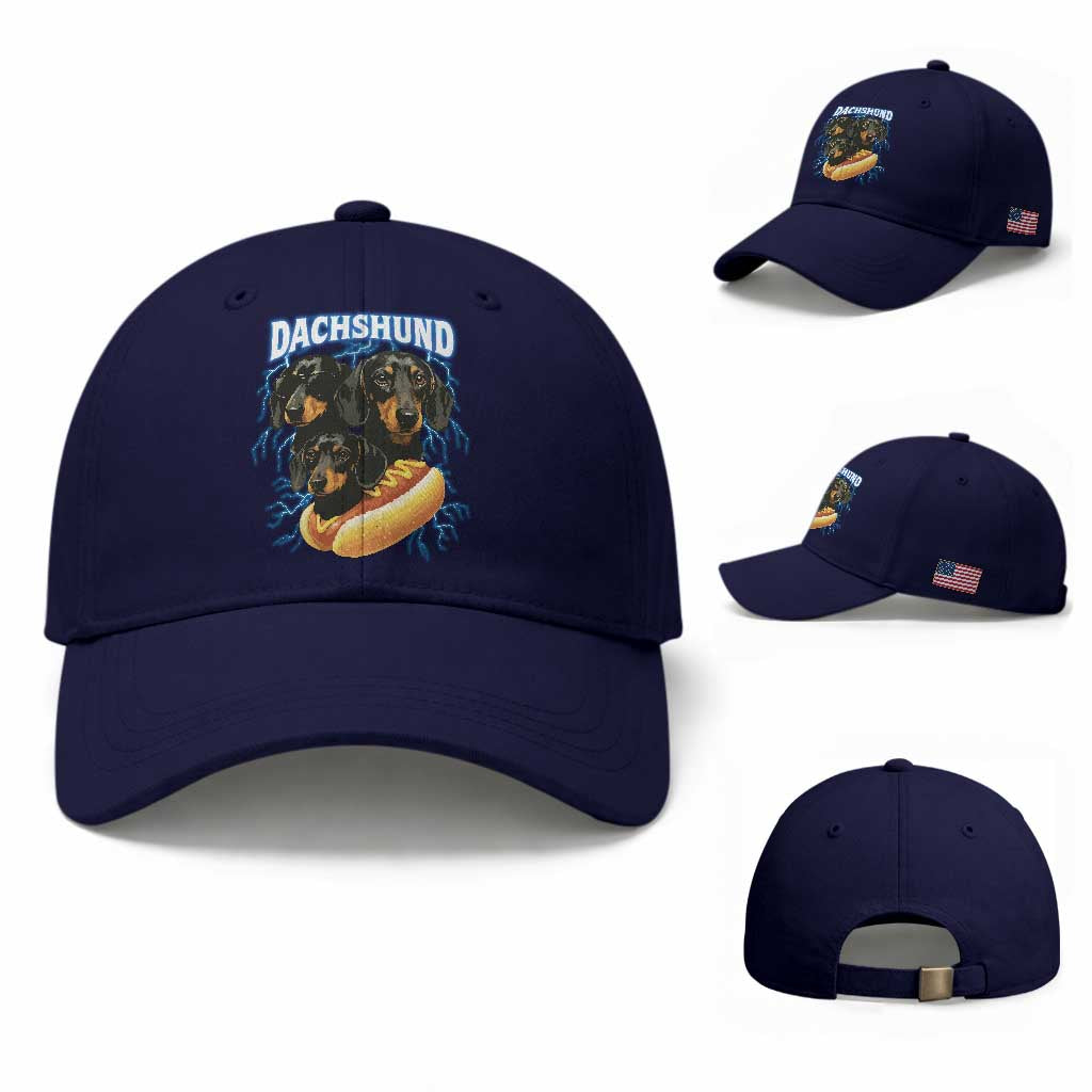 Dog Meme Baseball Cap Funny Dachshund Dog In A Hot Dog Costume TS12 Baseball Cap Universal Fit Dark Blue Print Your Wear