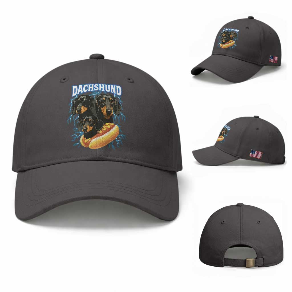 Dog Meme Baseball Cap Funny Dachshund Dog In A Hot Dog Costume TS12 Baseball Cap Universal Fit Dark Gray Print Your Wear