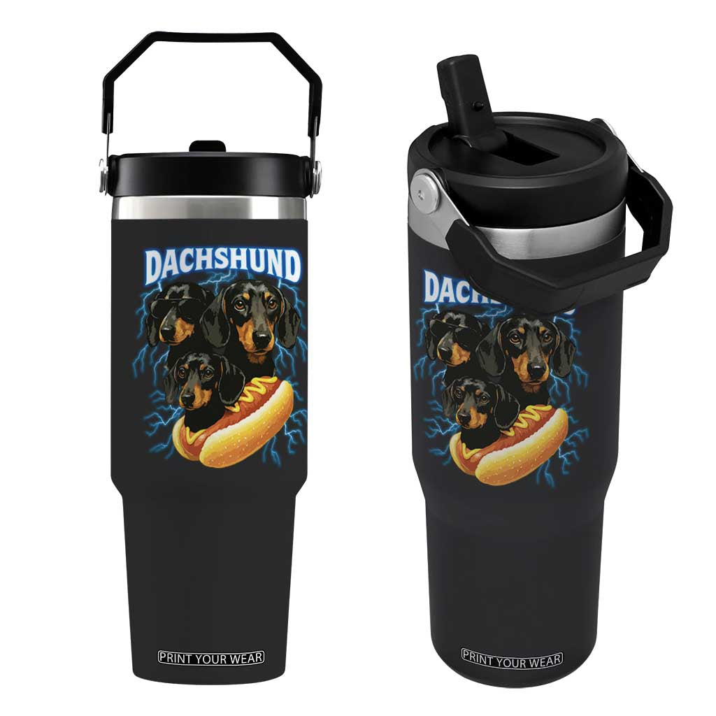 Dog Meme Flip Straw Tumbler Funny Dachshund Dog In A Hot Dog Costume TS12 One Size: 30 oz Black Print Your Wear