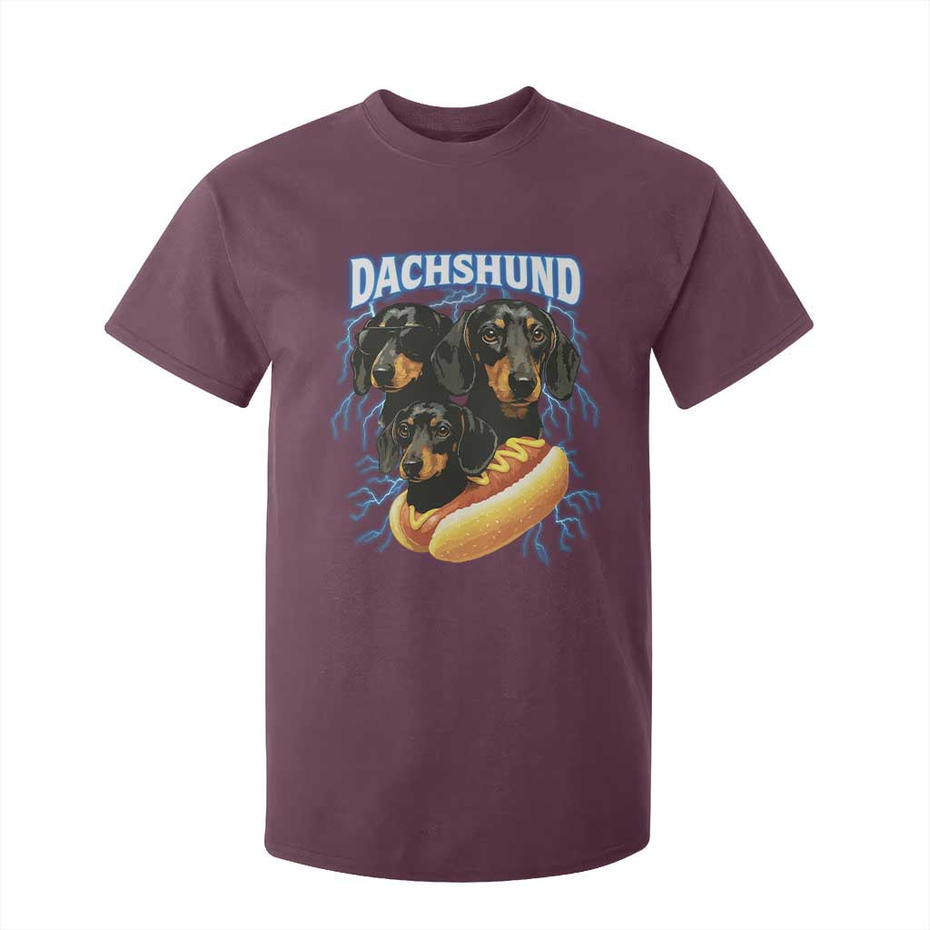 Dog Meme T Shirt For Kid Funny Dachshund Dog In A Hot Dog Costume TS12 Maroon Print Your Wear