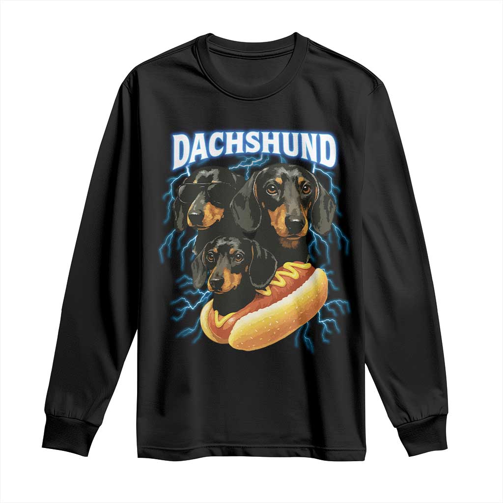 Dog Meme Long Sleeve Shirt Funny Dachshund Dog In A Hot Dog Costume - Print Your Wear