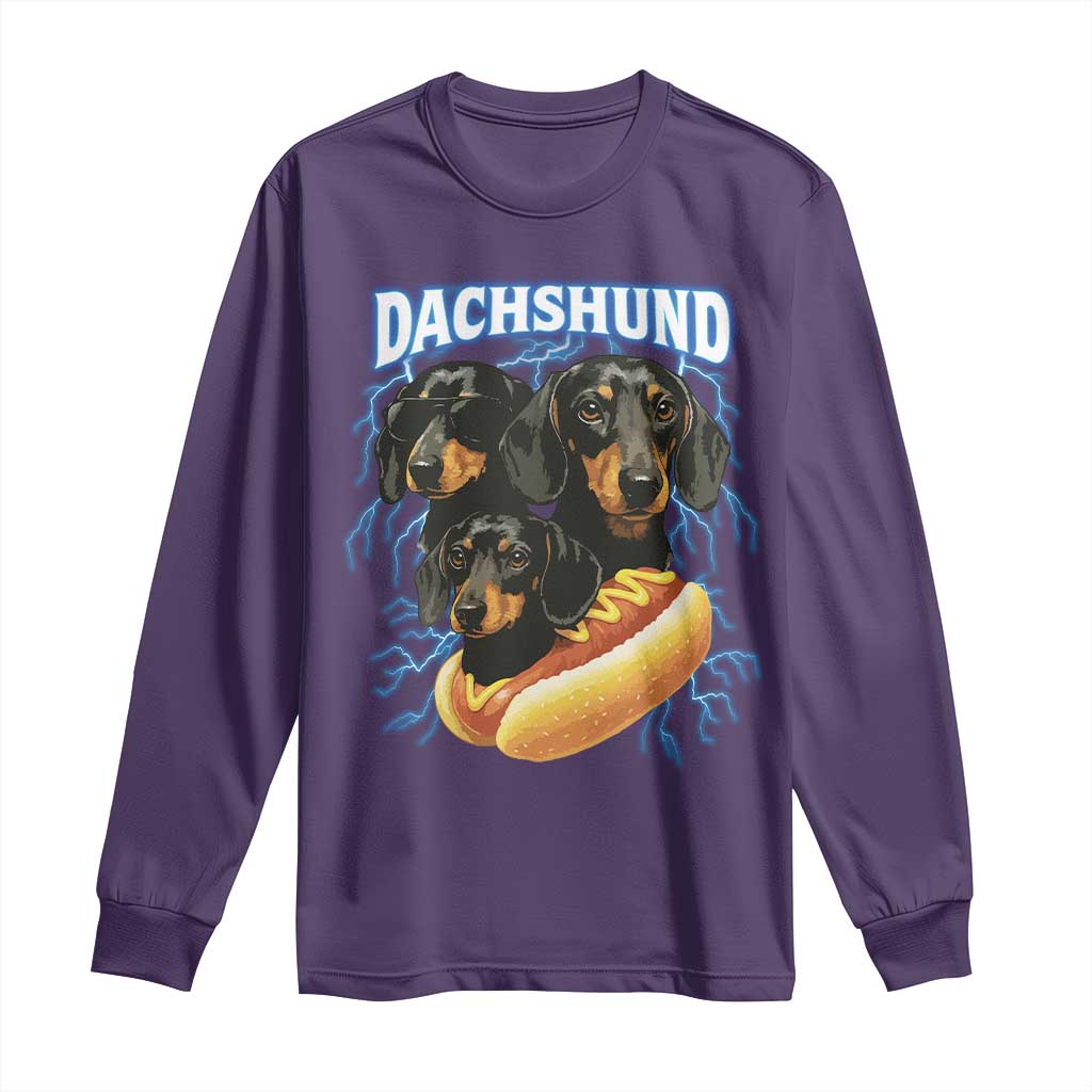 Dog Meme Long Sleeve Shirt Funny Dachshund Dog In A Hot Dog Costume TS12 Purple Print Your Wear