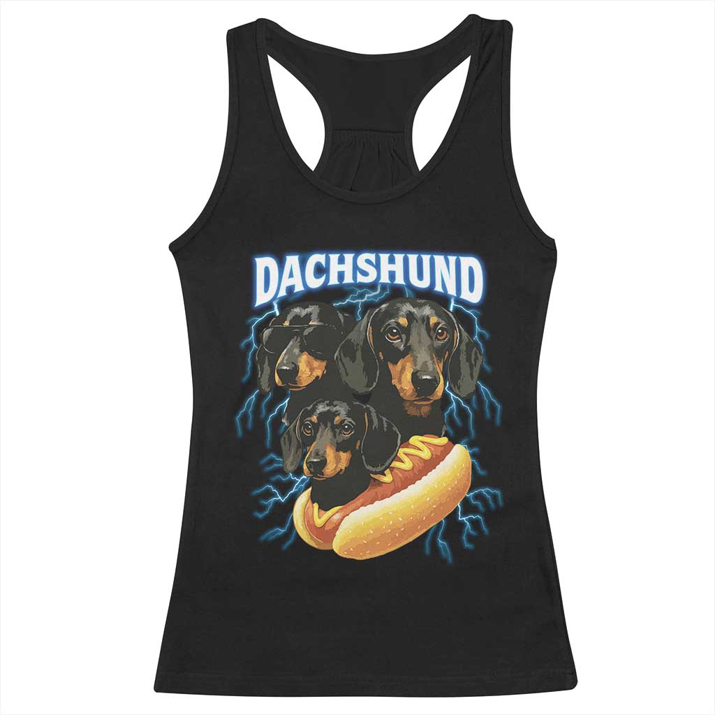 Dog Meme Racerback Tank Top Funny Dachshund Dog In A Hot Dog Costume - Print Your Wear
