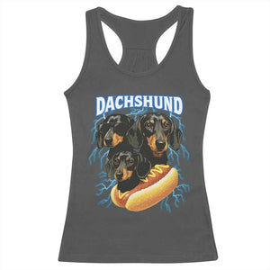 Dog Meme Racerback Tank Top Funny Dachshund Dog In A Hot Dog Costume TS12 Dark Heather Print Your Wear