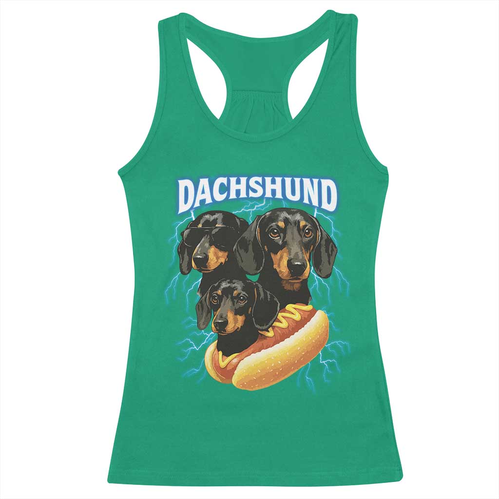 Dog Meme Racerback Tank Top Funny Dachshund Dog In A Hot Dog Costume TS12 Irish Green Print Your Wear