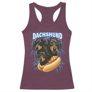 Dog Meme Racerback Tank Top Funny Dachshund Dog In A Hot Dog Costume TS12 Maroon Print Your Wear