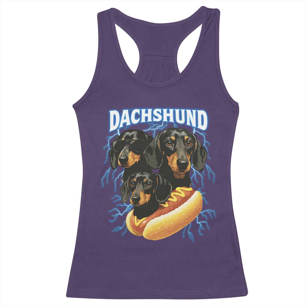 Dog Meme Racerback Tank Top Funny Dachshund Dog In A Hot Dog Costume TS12 Purple Print Your Wear