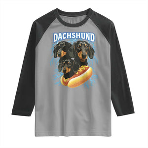 Dog Meme Raglan Shirt Funny Dachshund Dog In A Hot Dog Costume TS12 Sport Gray Black Print Your Wear