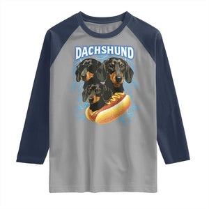 Dog Meme Raglan Shirt Funny Dachshund Dog In A Hot Dog Costume TS12 Sport Gray Navy Print Your Wear