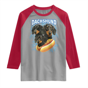 Dog Meme Raglan Shirt Funny Dachshund Dog In A Hot Dog Costume TS12 Sport Gray Red Print Your Wear