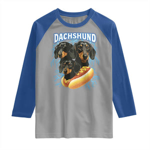 Dog Meme Raglan Shirt Funny Dachshund Dog In A Hot Dog Costume TS12 Sport Gray Royal Print Your Wear