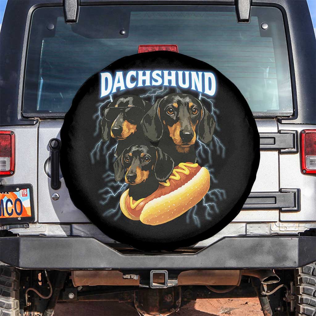 Dog Meme Spare Tire Cover Funny Dachshund Dog In A Hot Dog Costume TS12 No hole Black Print Your Wear