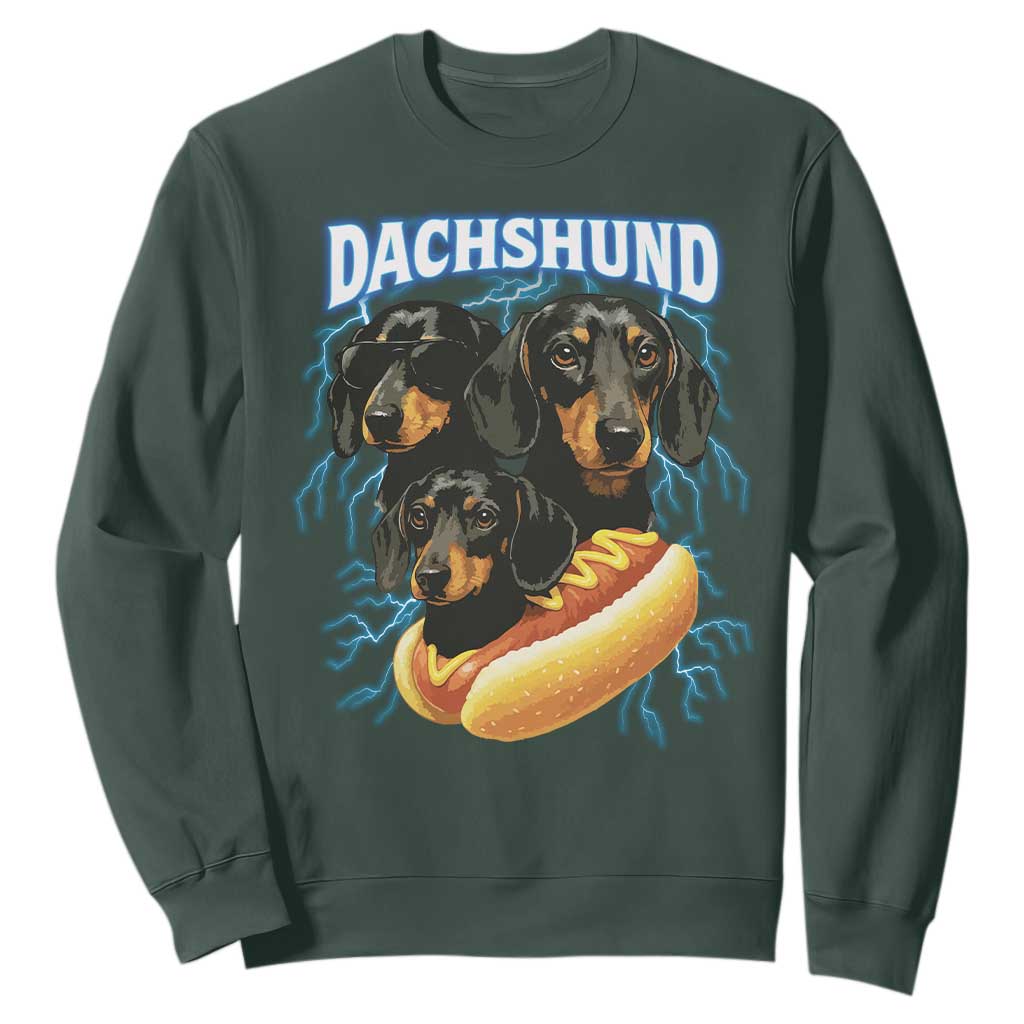 Dog Meme Sweatshirt Funny Dachshund Dog In A Hot Dog Costume TS12 Dark Forest Green Print Your Wear