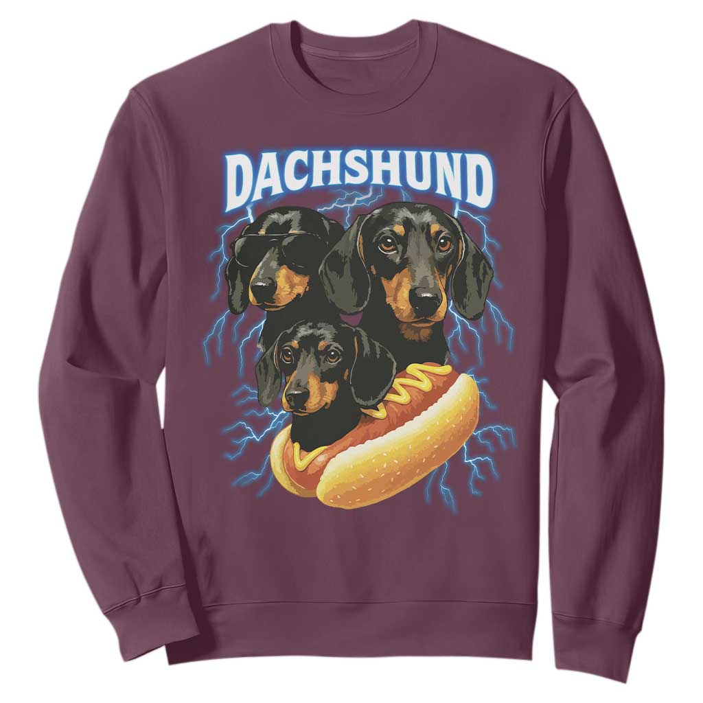 Dog Meme Sweatshirt Funny Dachshund Dog In A Hot Dog Costume TS12 Maroon Print Your Wear