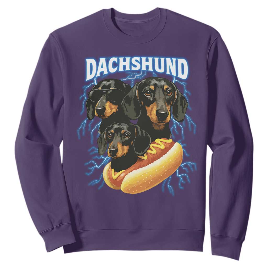 Dog Meme Sweatshirt Funny Dachshund Dog In A Hot Dog Costume TS12 Purple Print Your Wear