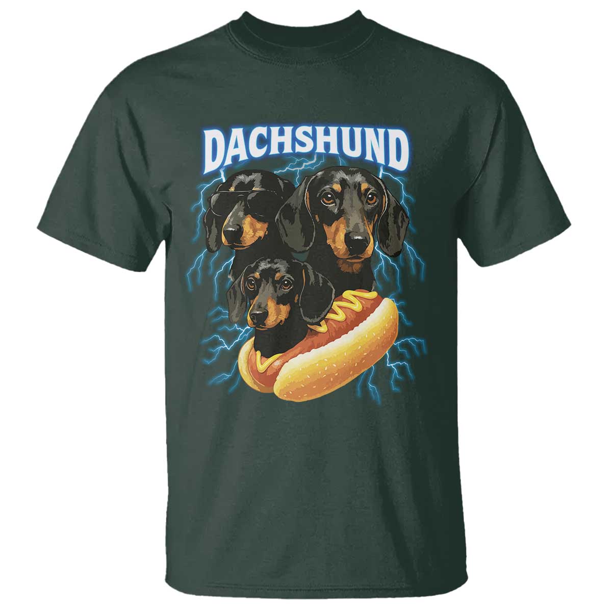 Dog Meme T Shirt Funny Dachshund Dog In A Hot Dog Costume TS12 Dark Forest Green Print Your Wear