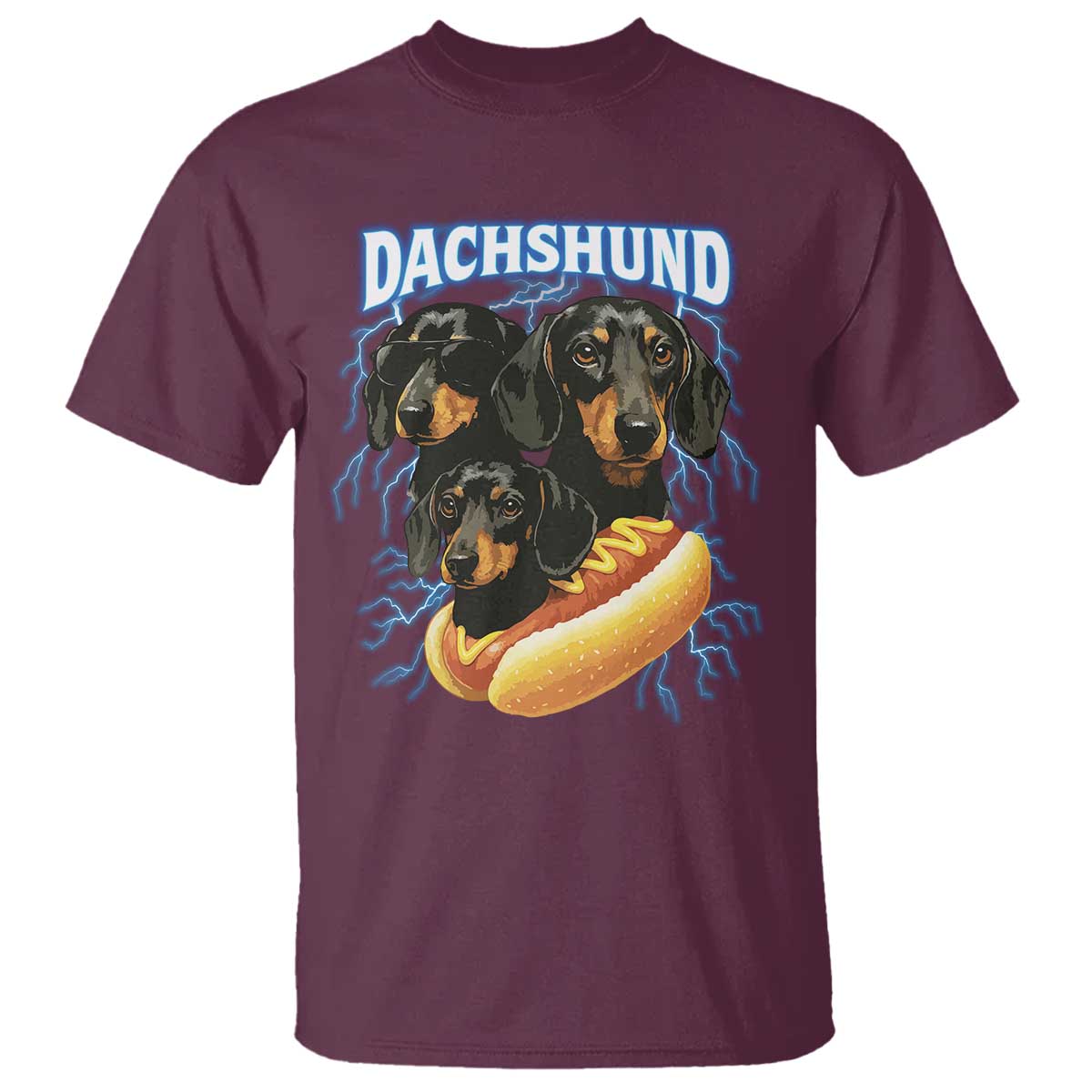 Dog Meme T Shirt Funny Dachshund Dog In A Hot Dog Costume TS12 Maroon Print Your Wear
