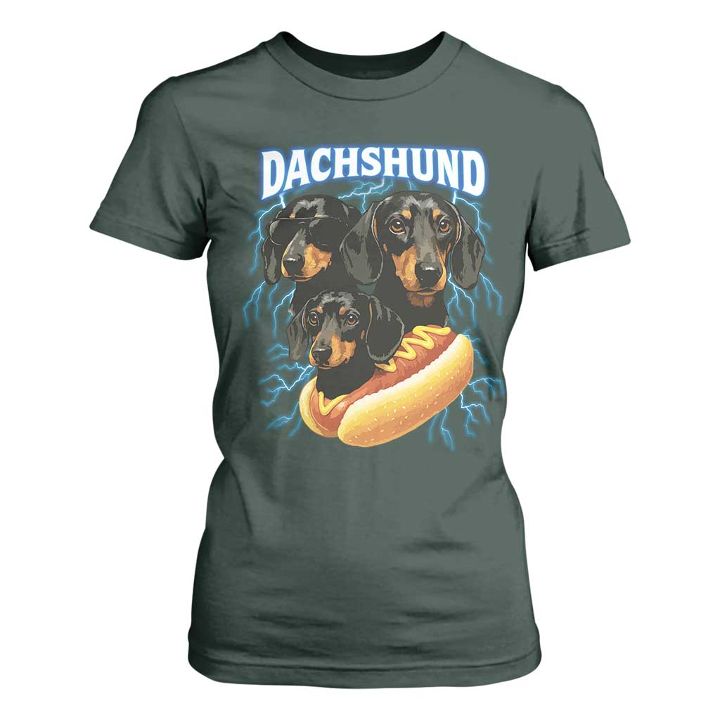 Dog Meme T Shirt For Women Funny Dachshund Dog In A Hot Dog Costume TS12 Dark Forest Green Print Your Wear