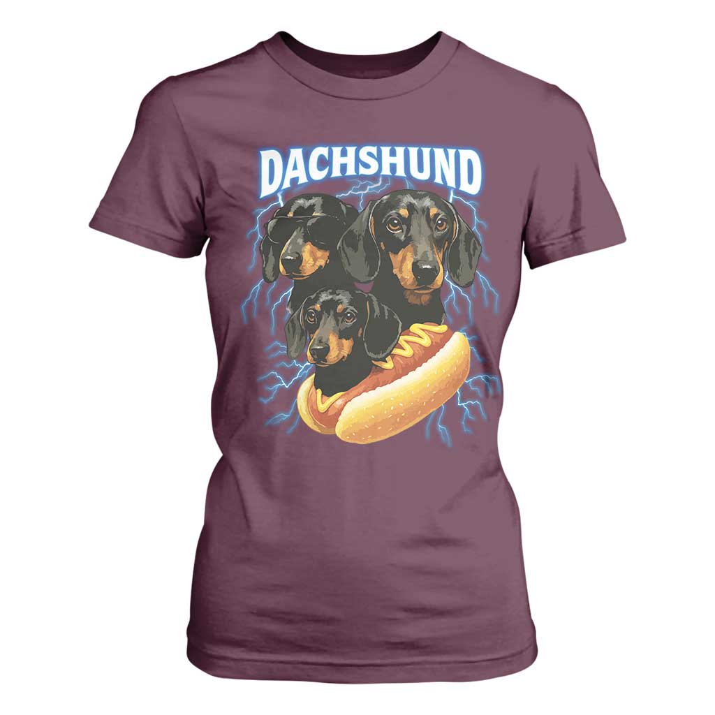Dog Meme T Shirt For Women Funny Dachshund Dog In A Hot Dog Costume TS12 Maroon Print Your Wear