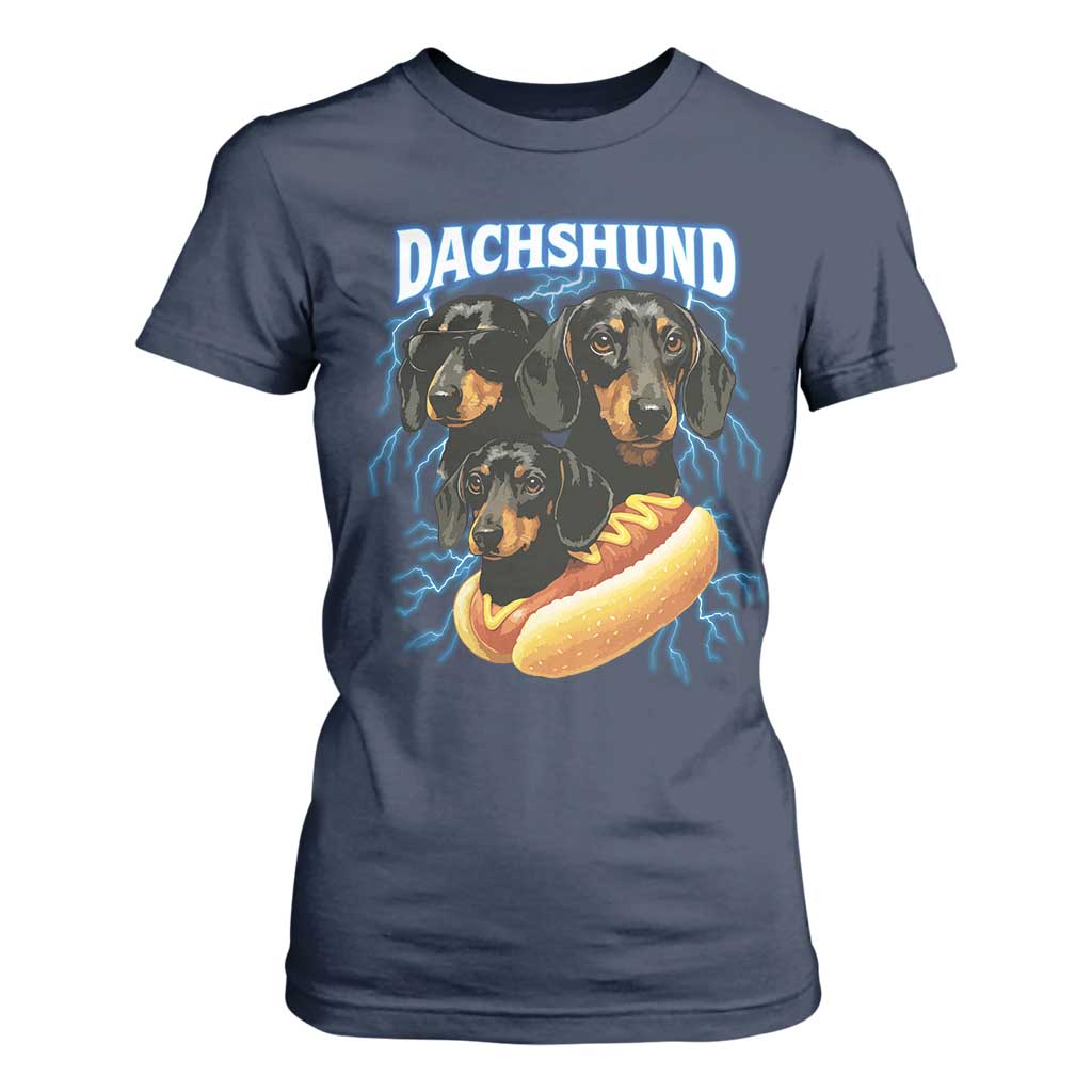 Dog Meme T Shirt For Women Funny Dachshund Dog In A Hot Dog Costume TS12 Navy Print Your Wear