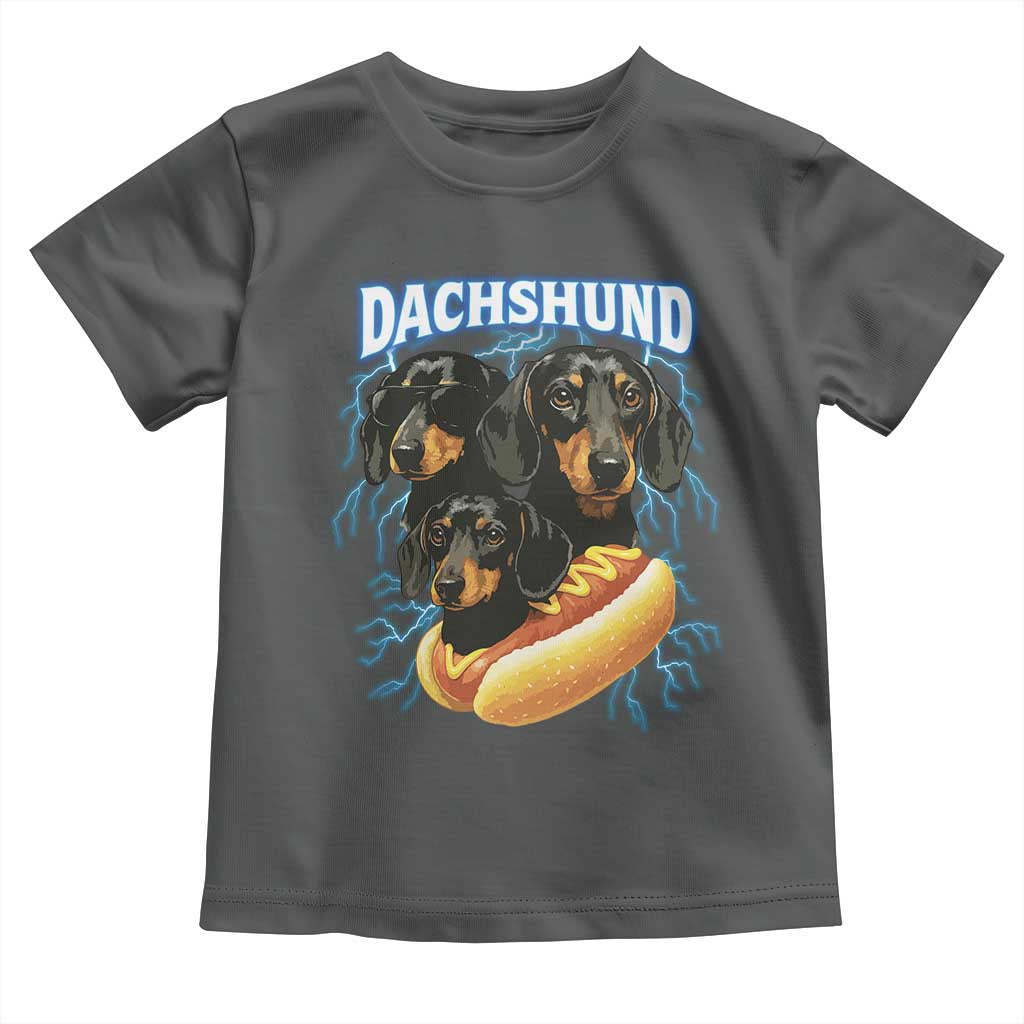 Dog Meme Toddler T Shirt Funny Dachshund Dog In A Hot Dog Costume TS12 Dark Heather Print Your Wear