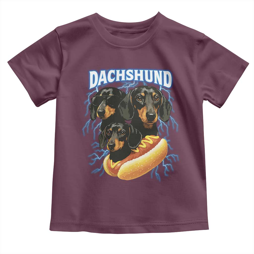 Dog Meme Toddler T Shirt Funny Dachshund Dog In A Hot Dog Costume TS12 Maroon Print Your Wear