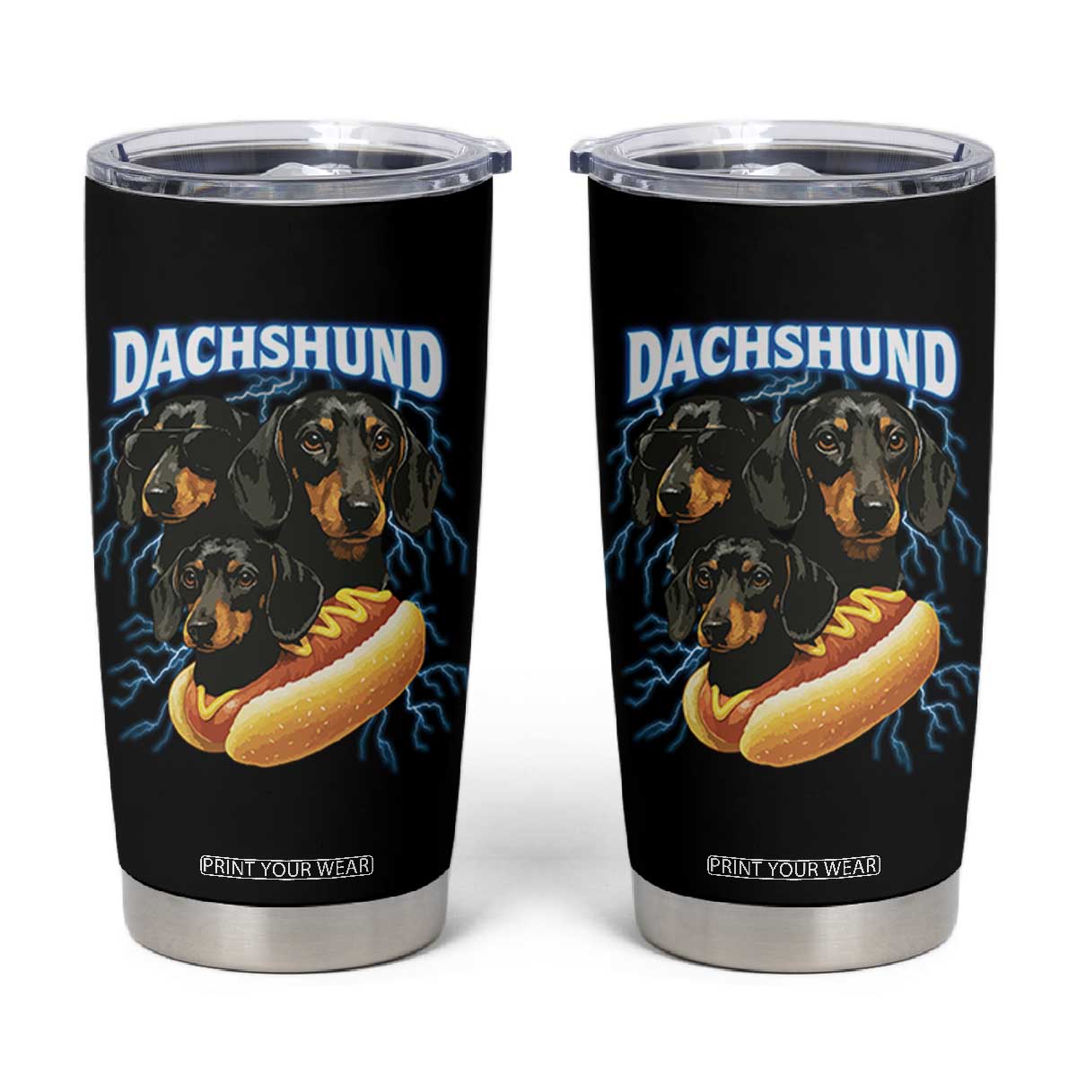 Dog Meme Tumbler Cup Funny Dachshund Dog In A Hot Dog Costume TS12 Black Print Your Wear