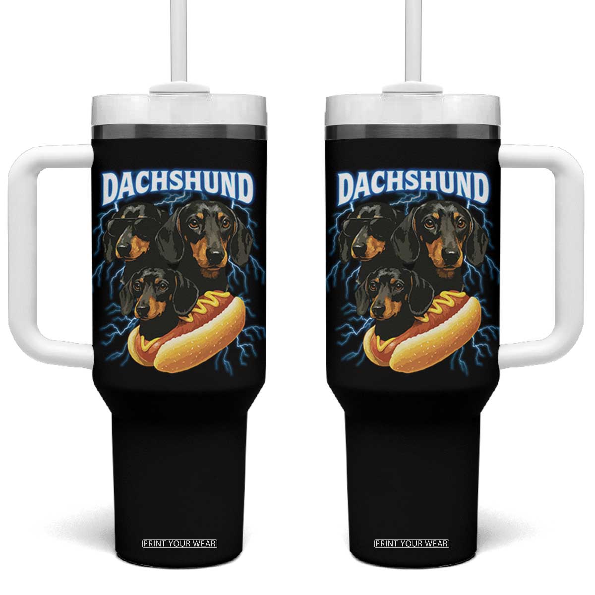 Dog Meme Tumbler With Handle Funny Dachshund Dog In A Hot Dog Costume TS12 One Size: 40 oz Black Print Your Wear