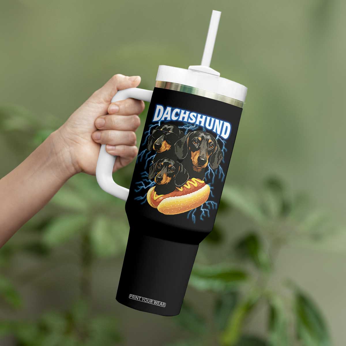 Dog Meme Tumbler With Handle Funny Dachshund Dog In A Hot Dog Costume TS12 Print Your Wear