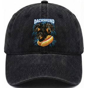 Dog Meme Washed Cotton Baseball Cap Funny Dachshund Dog In A Hot Dog Costume TS12 Print Your Wear