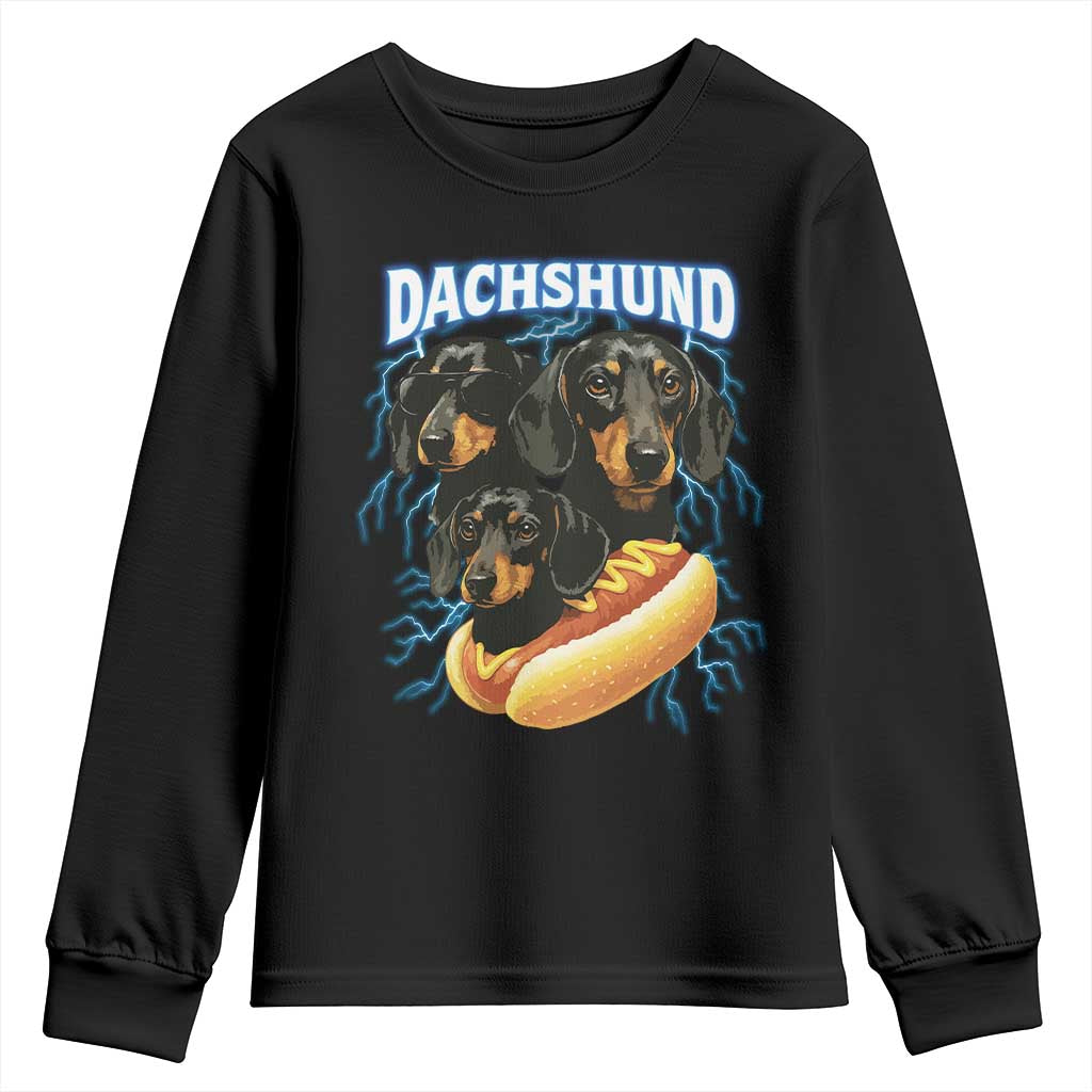 Dog Meme Youth Sweatshirt Funny Dachshund Dog In A Hot Dog Costume TS12 Black Print Your Wear
